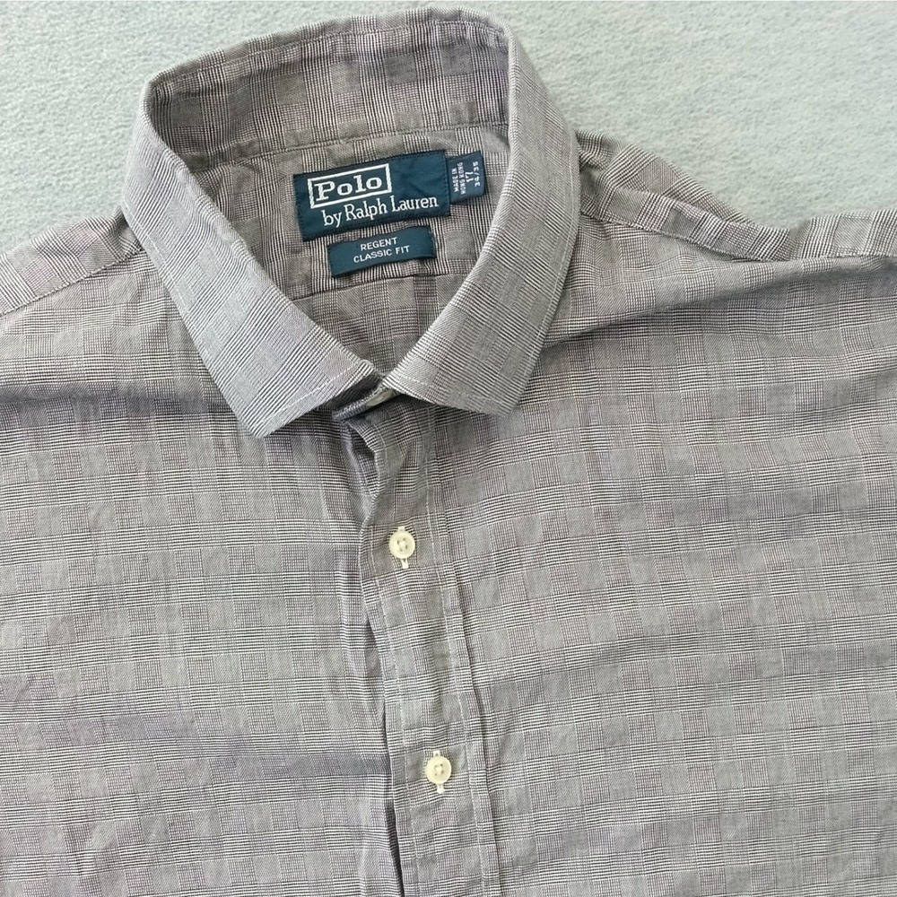 Polo Ralph Lauren Mens Regent Classic Fit Grey Micro Plaid Button Down Shirt 17